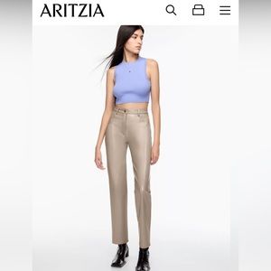 NWT ARITZIA MELINA VEGAN LEATHER PANT: Size 2 Short, Color Mercury Taupe